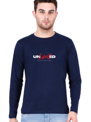 Typography Full Sleeve Blue T-Shirt | Bigarcher
