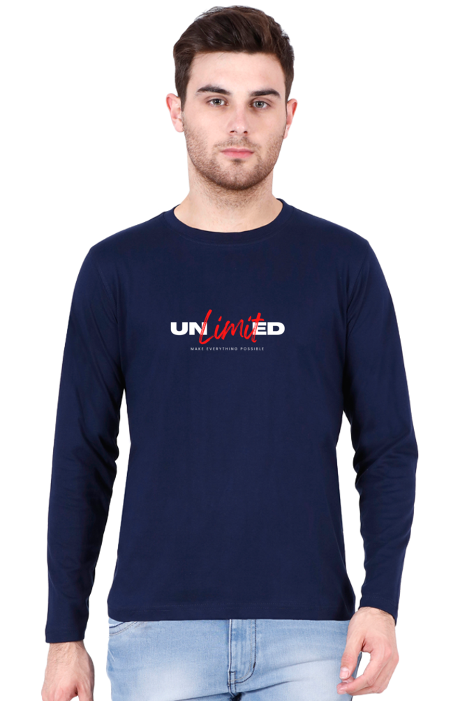 Typography Full Sleeve Blue T-Shirt | Bigarcher
